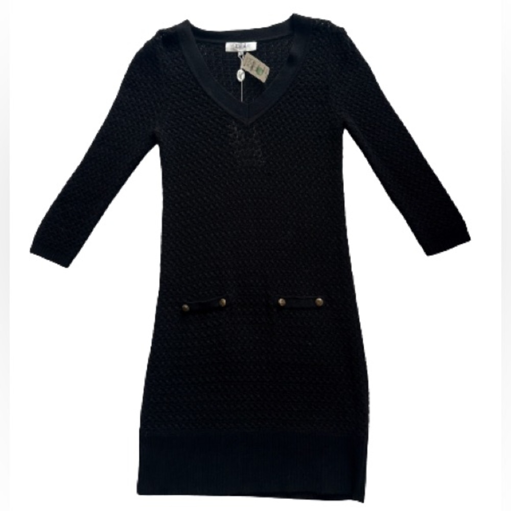 NWT TIBI Knitted Wool Blend V-Neck Sweater Maxi Dress Black Size Small